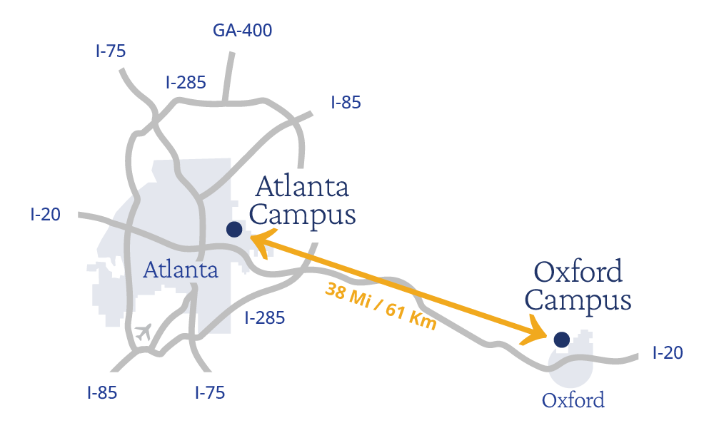 Map of Emory's Atlanta and Oxford campuses